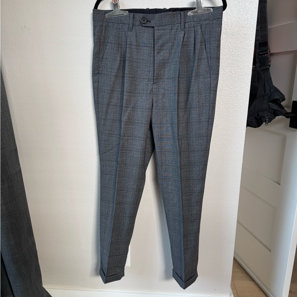 All Saints Men Gray Plaid Pants
